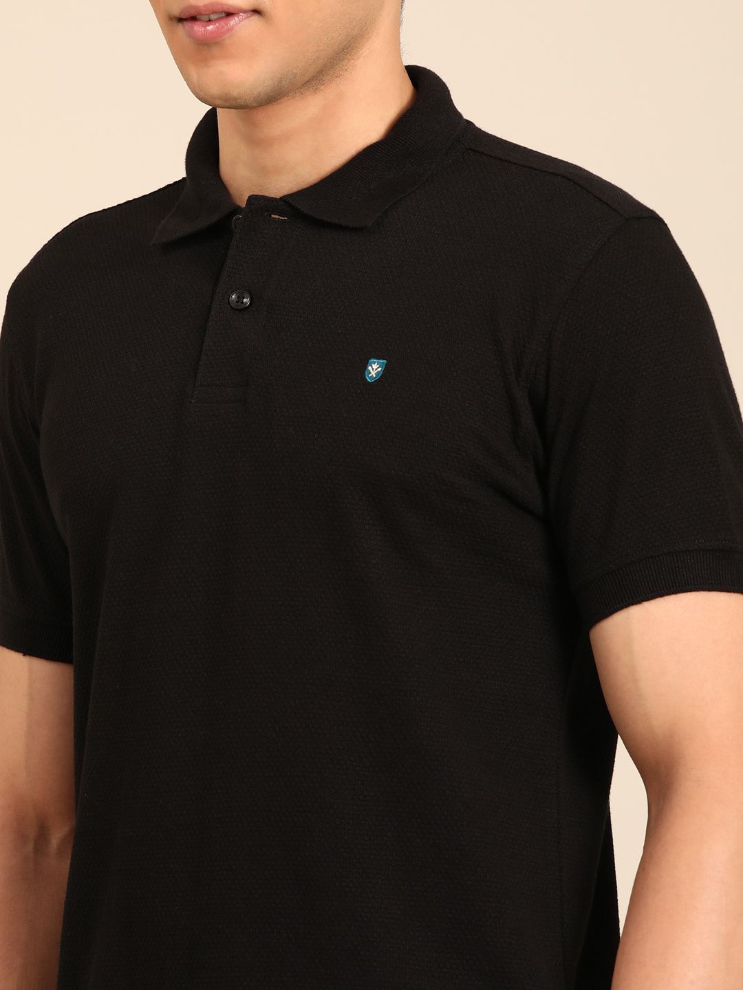 Linen Club Men's Linen Rich Black Solid Contemporary Fit Half Sleeve Polo Neck T-shirts 