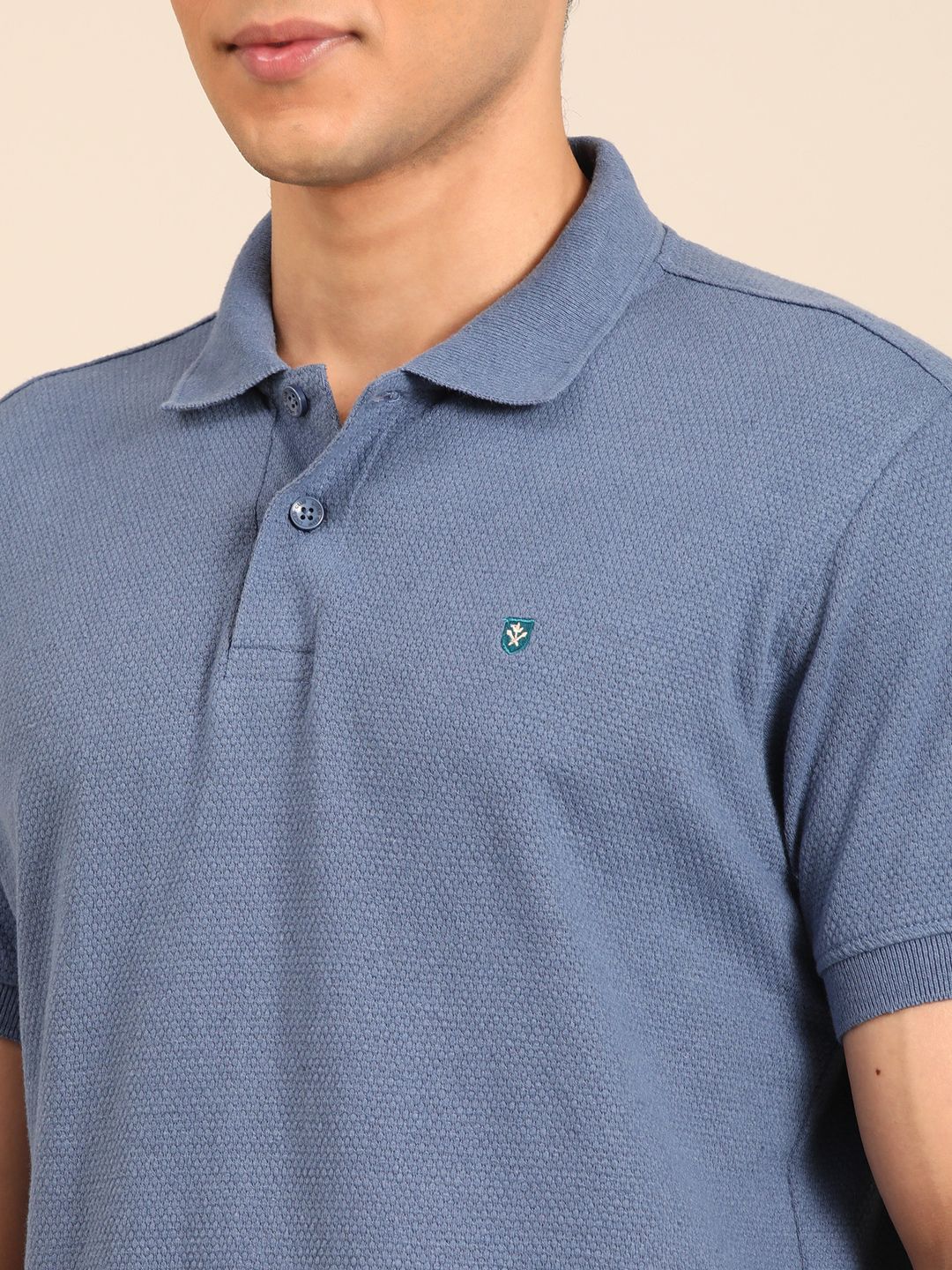 Linen Club Men's Linen Rich Blue Solid Contemporary Fit Half Sleeve Polo Neck T-shirts 