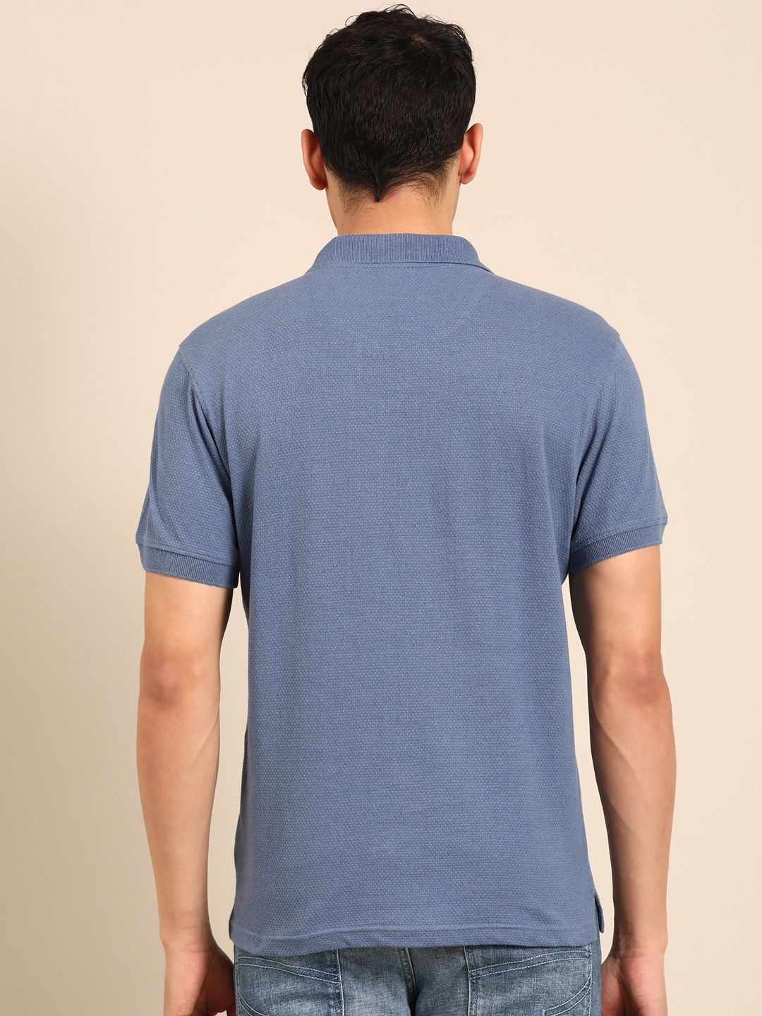 Linen Club Men's Linen Rich Blue Solid Contemporary Fit Half Sleeve Polo Neck T-shirts 