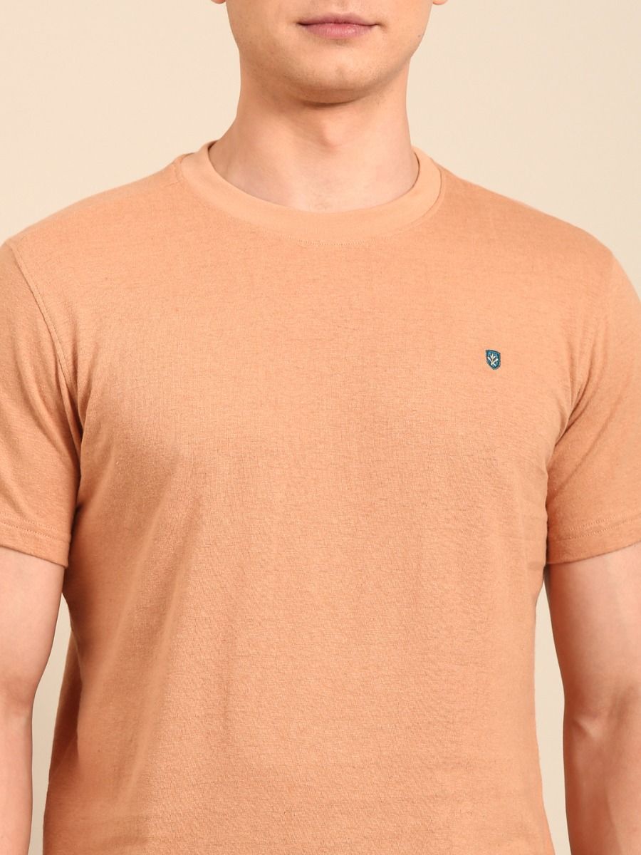 Linen Club Men's  Brown Solid Half Sleeve Crew Neck Casual T-shirt