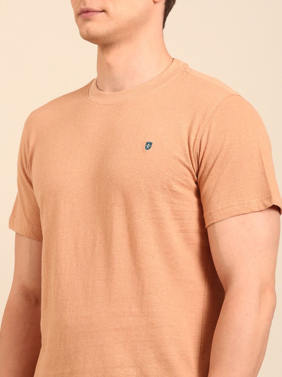 Linen Club Men's  Brown Solid Half Sleeve Crew Neck Casual T-shirt