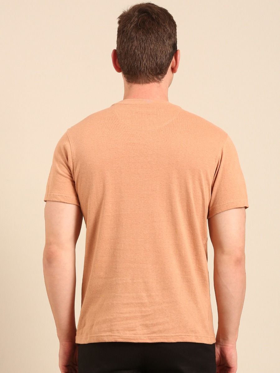 Linen Club Men's  Brown Solid Half Sleeve Crew Neck Casual T-shirt