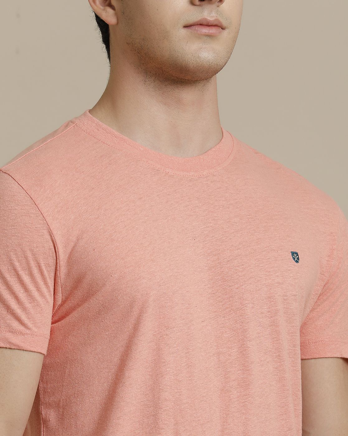 Linen Club Circular Knit Crew Neck Pink Solid Half Sleeve T-shirt for Men