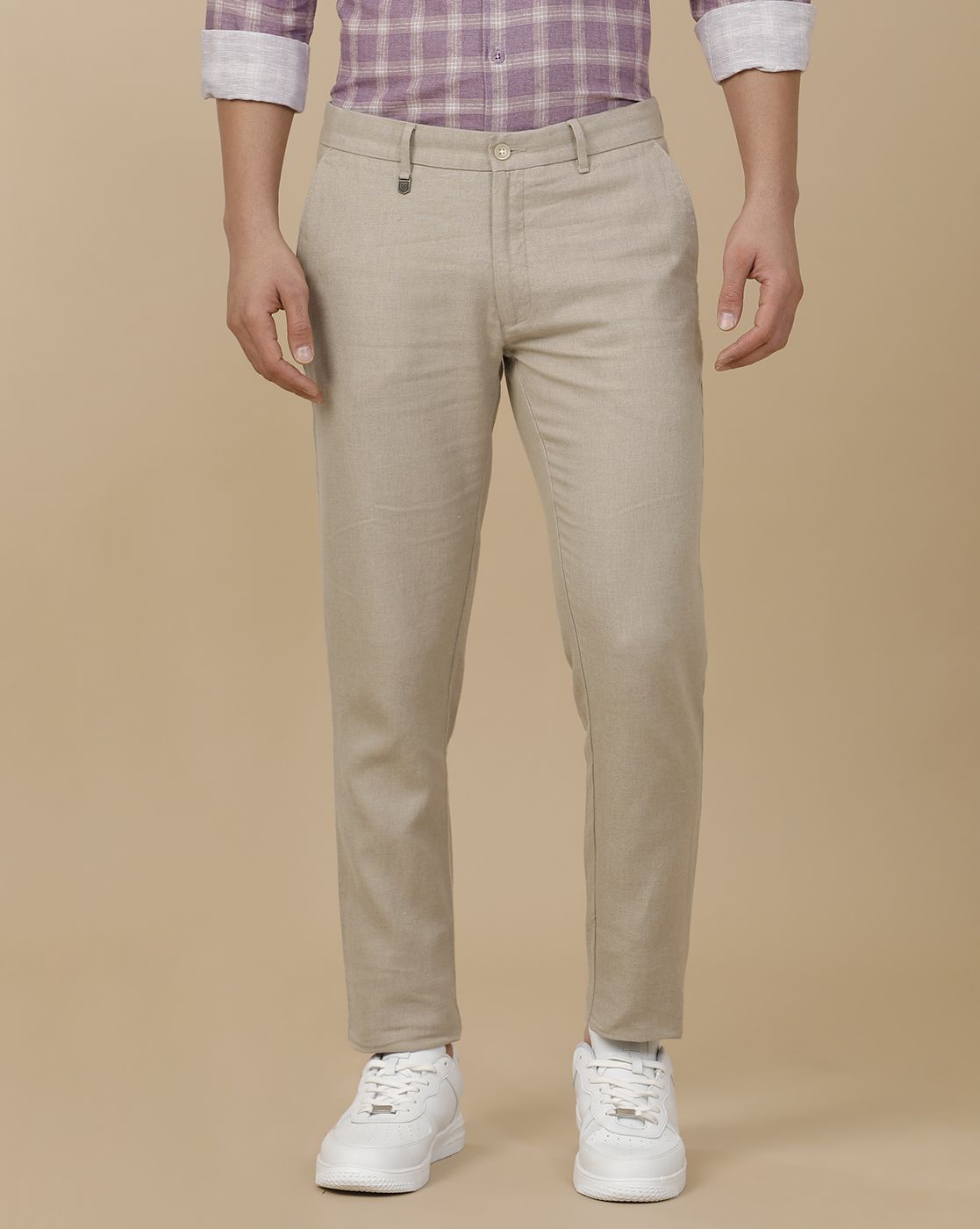 Linen Club Men's Linen Beige Chambray Contemporary Fit Casual Trouser