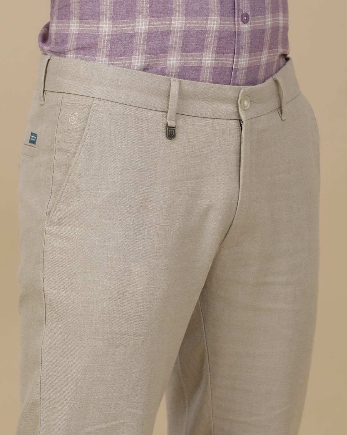 Linen Club Men's Linen Beige Chambray Contemporary Fit Casual Trouser