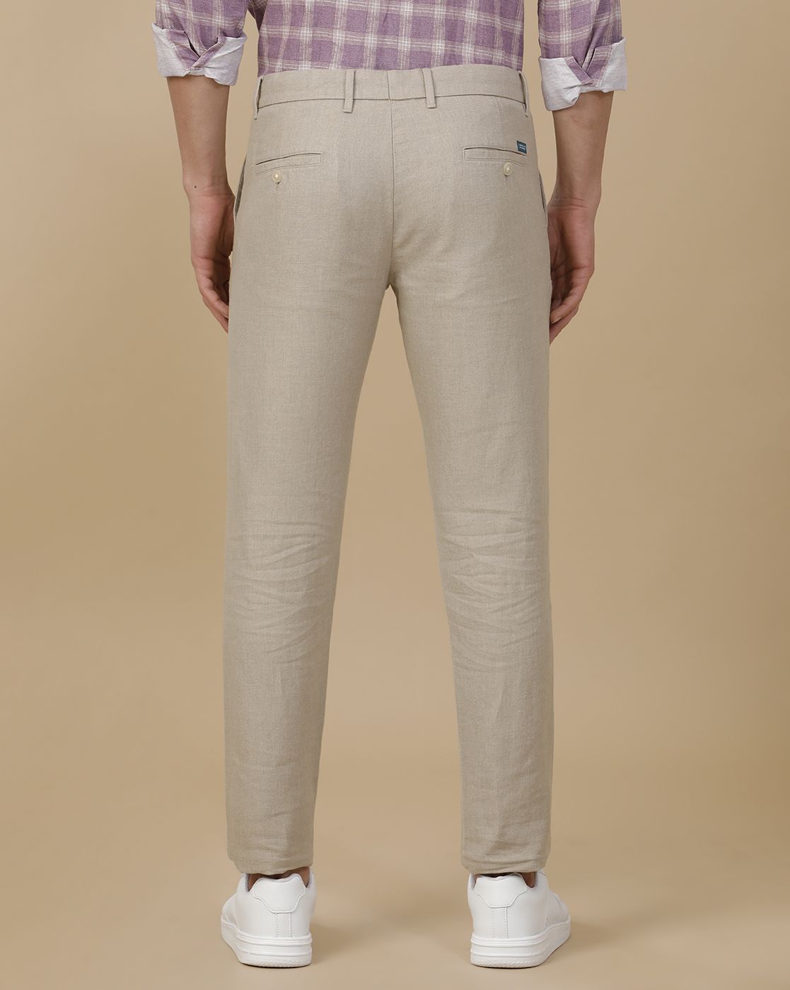 Linen Club Men's Linen Beige Chambray Contemporary Fit Casual Trouser