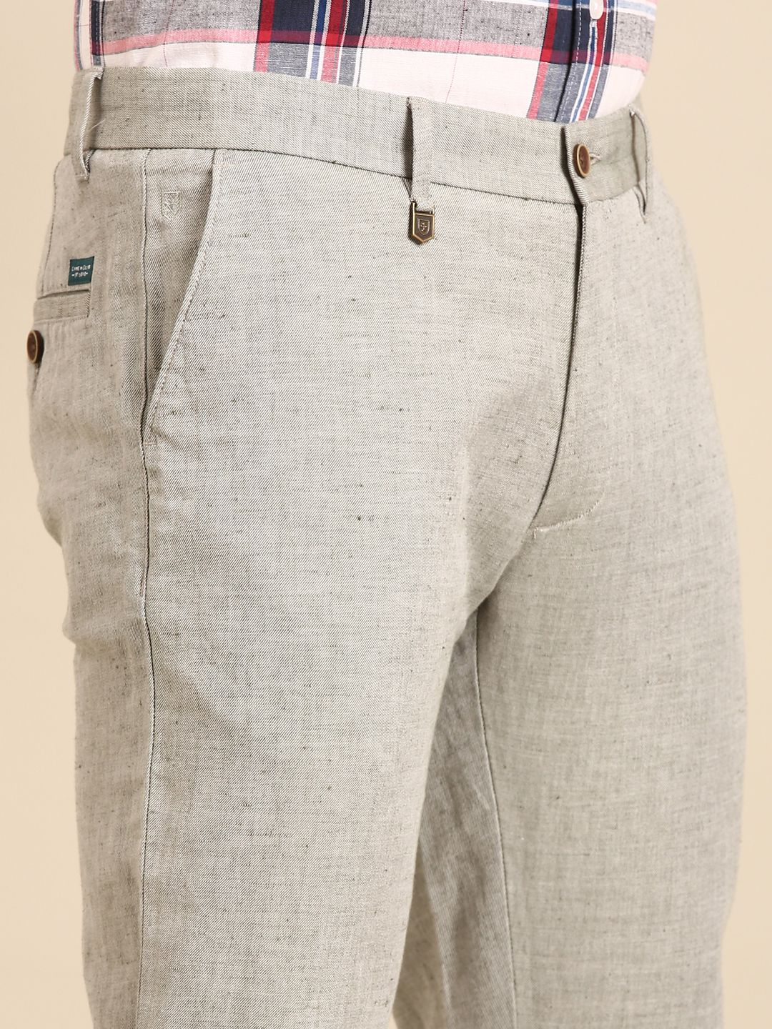Linen Club Men's Linen Rich Grey Solid Contemporary Fit Casual Trouser