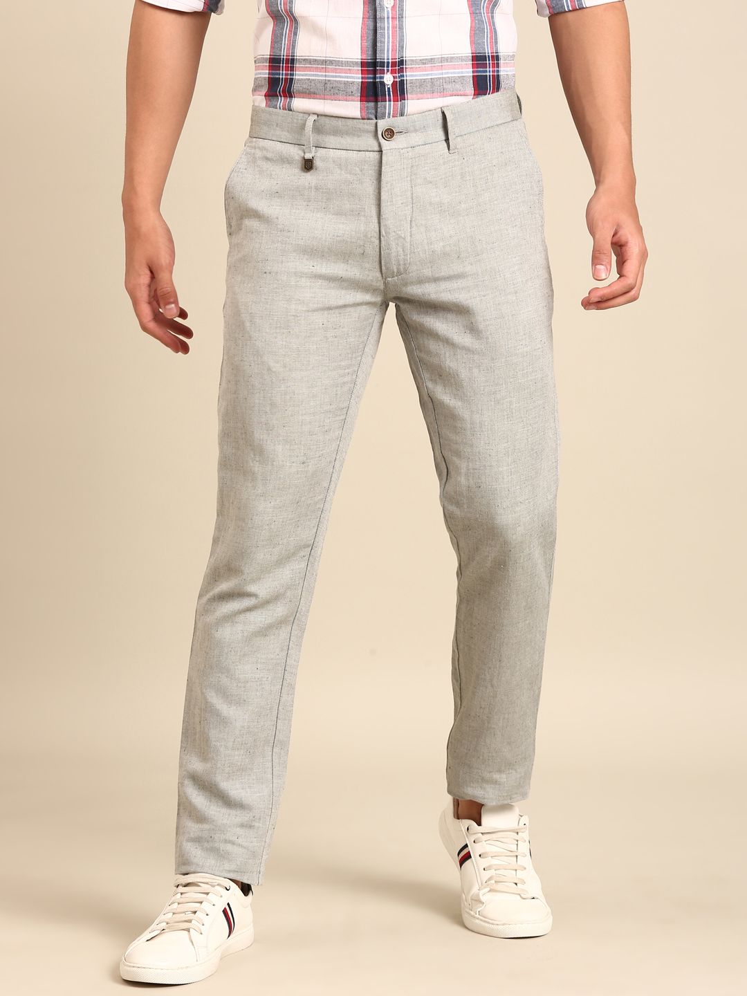 Linen Club Men's Linen Rich Grey Solid Contemporary Fit Casual Trouser