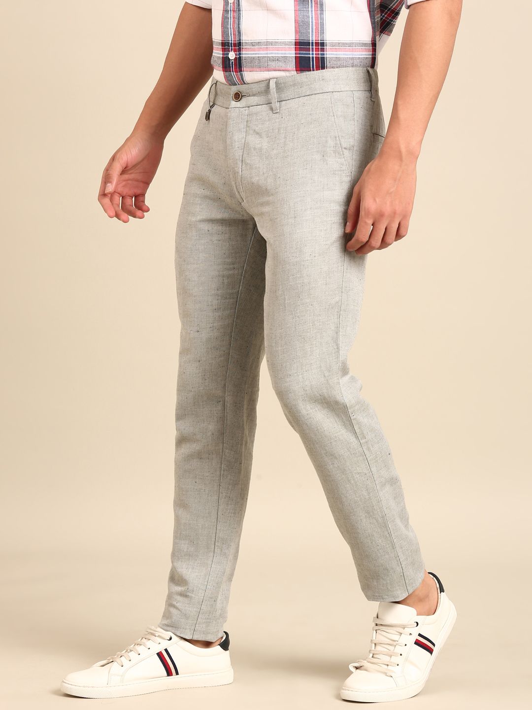 Linen Club Men's Linen Rich Grey Solid Contemporary Fit Casual Trouser