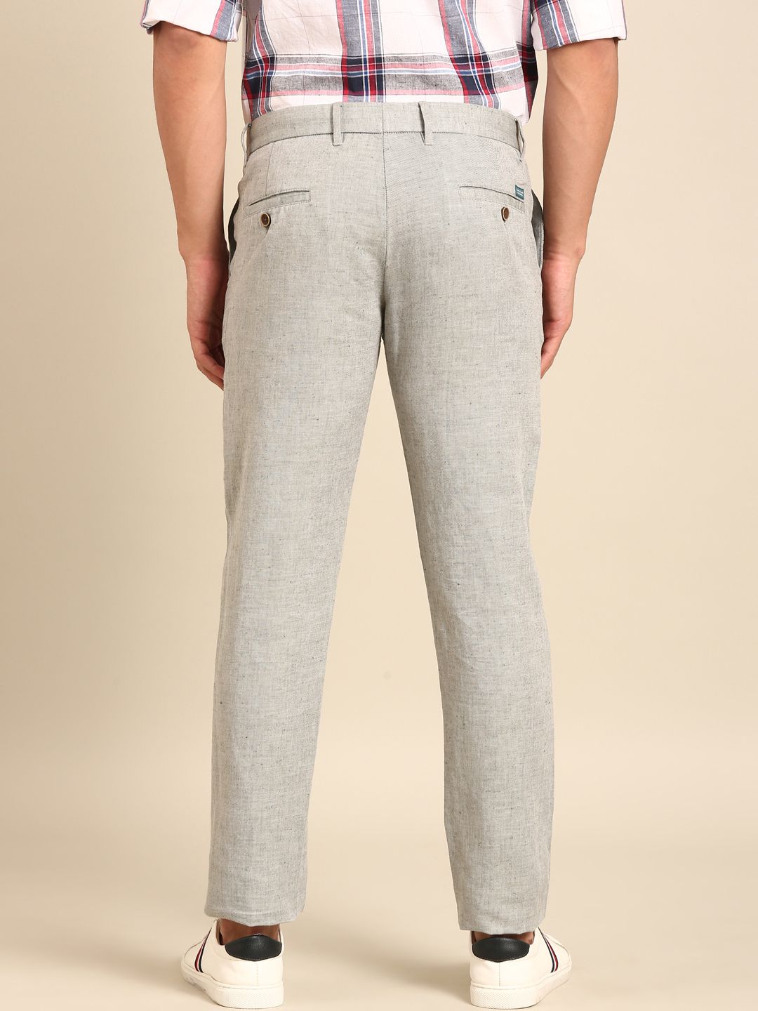 Linen Club Men's Linen Rich Grey Solid Contemporary Fit Casual Trouser