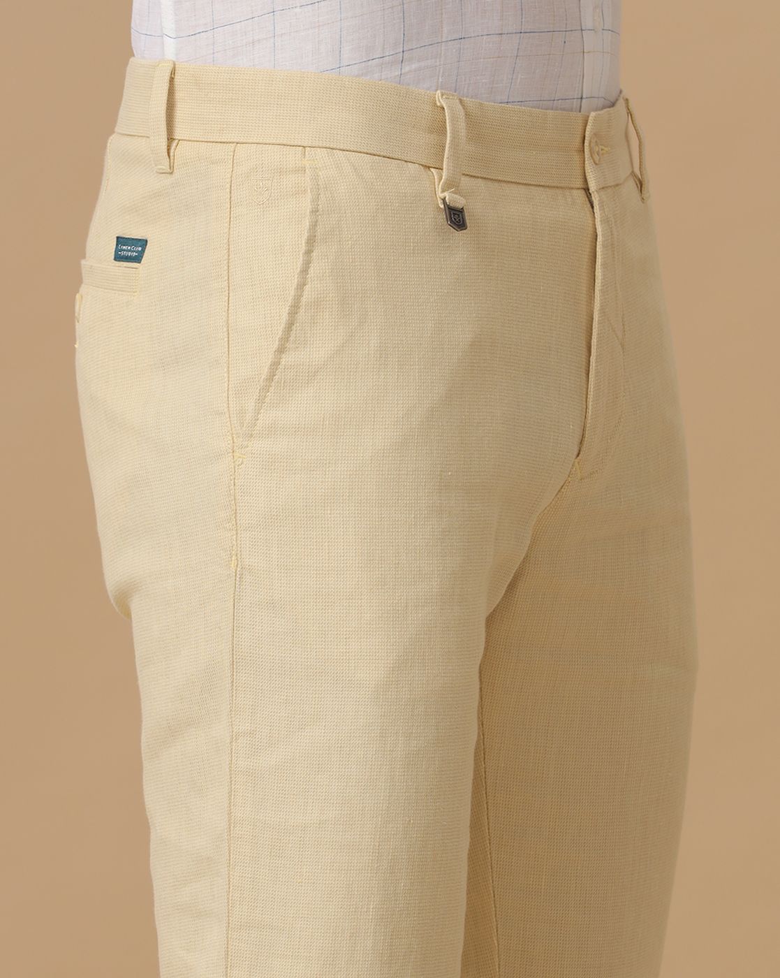 Linen Club Pure Linen Yellow Solid Casual Trouser For Men