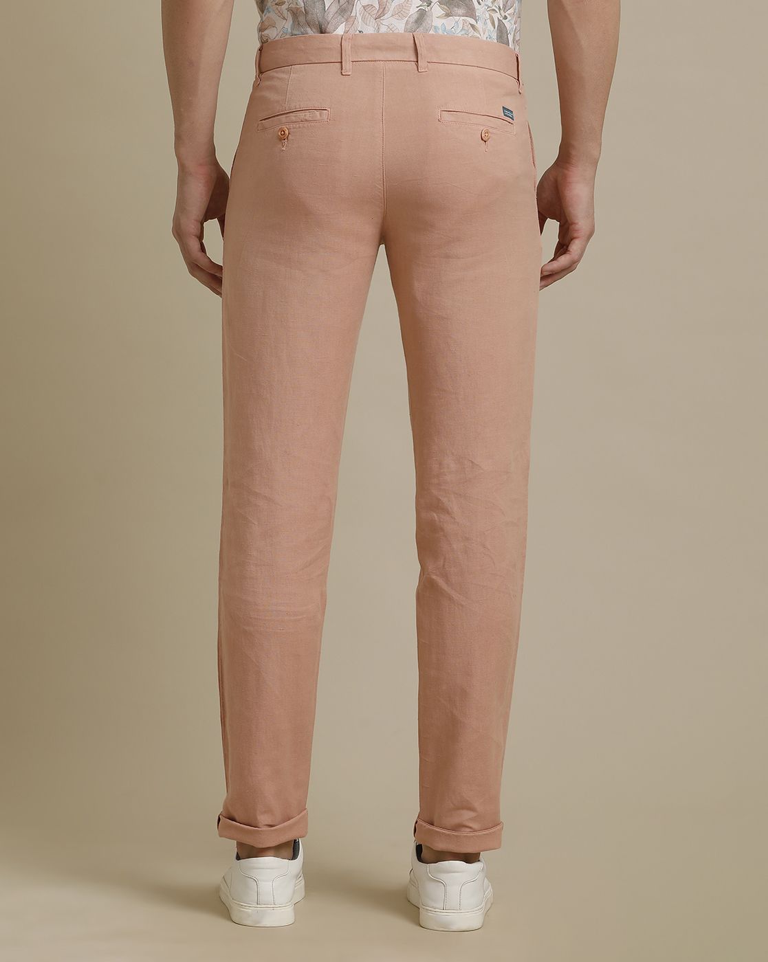 Linen Club Peach Solid  Adjustable Waist Trouser for men