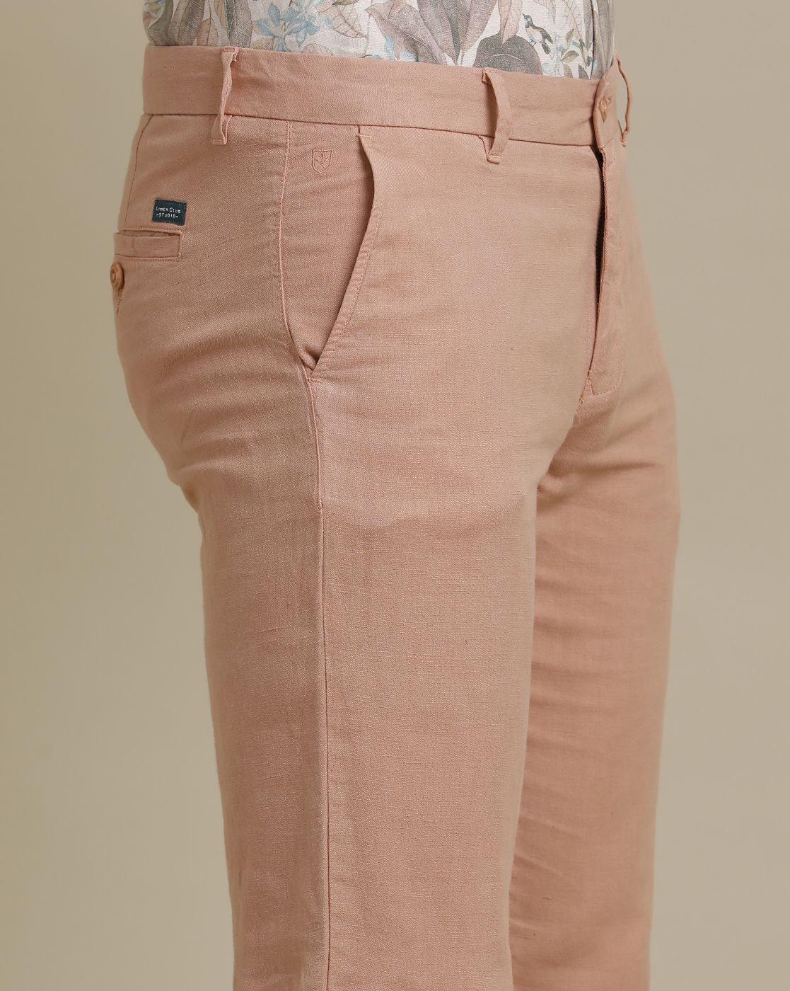 Linen Club Peach Solid  Adjustable Waist Trouser for men