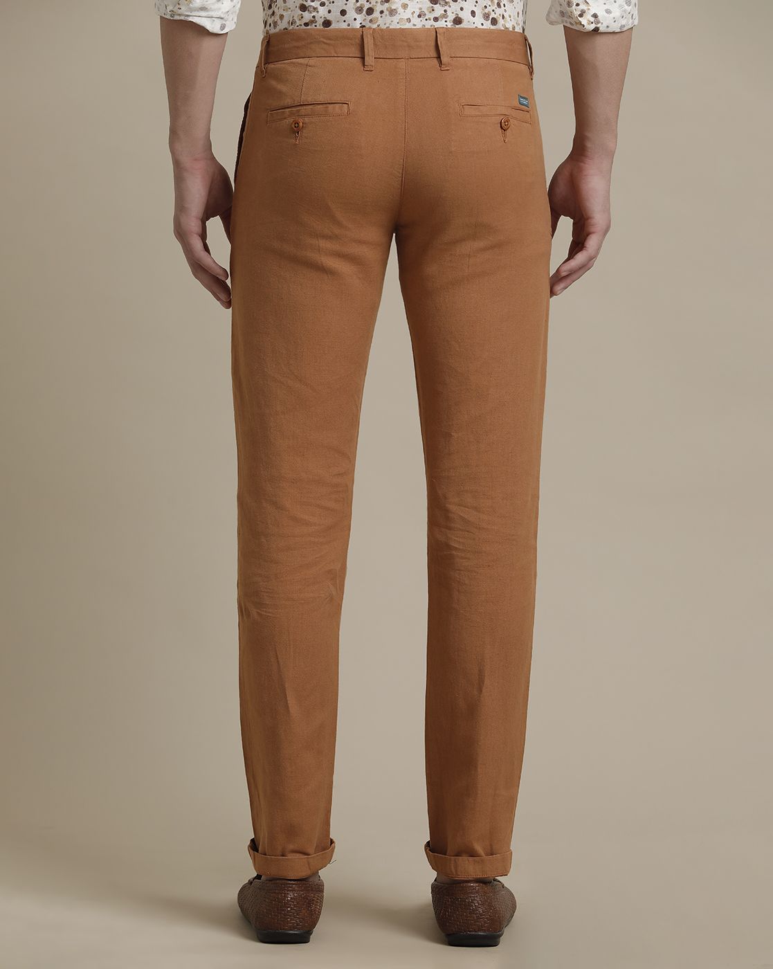 Linen Club Rust Solid  Adjustable Waist Trouser for men