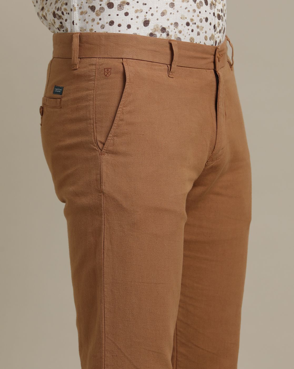 Linen Club Rust Solid  Adjustable Waist Trouser for men