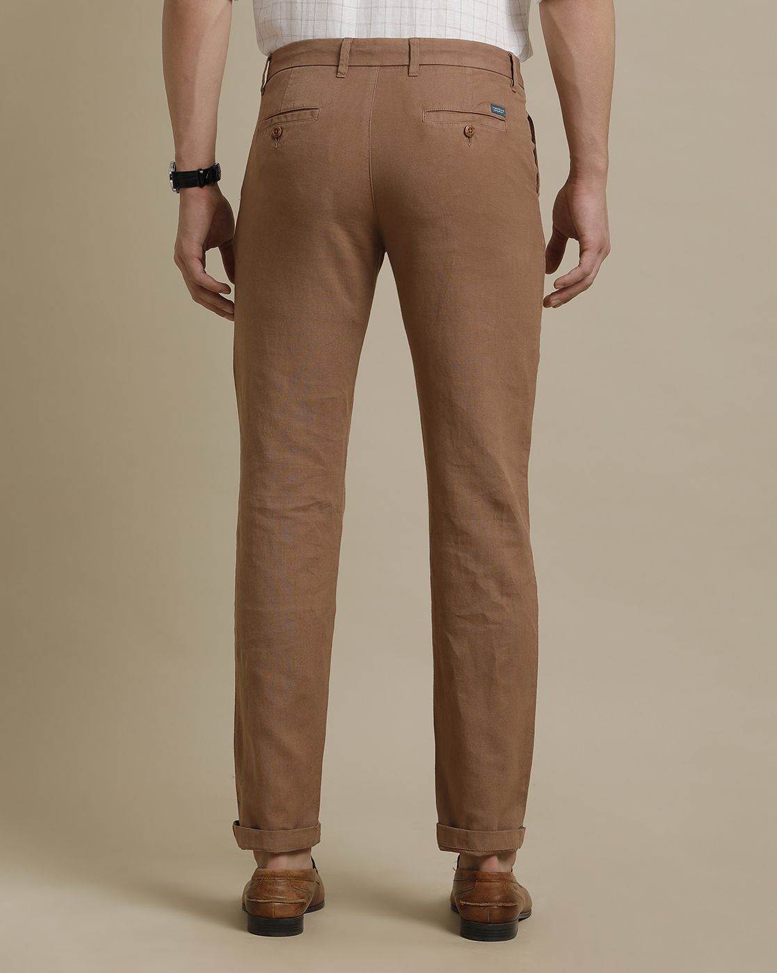 Linen Club Brown Solid  Adjustable Waist Trouser for men