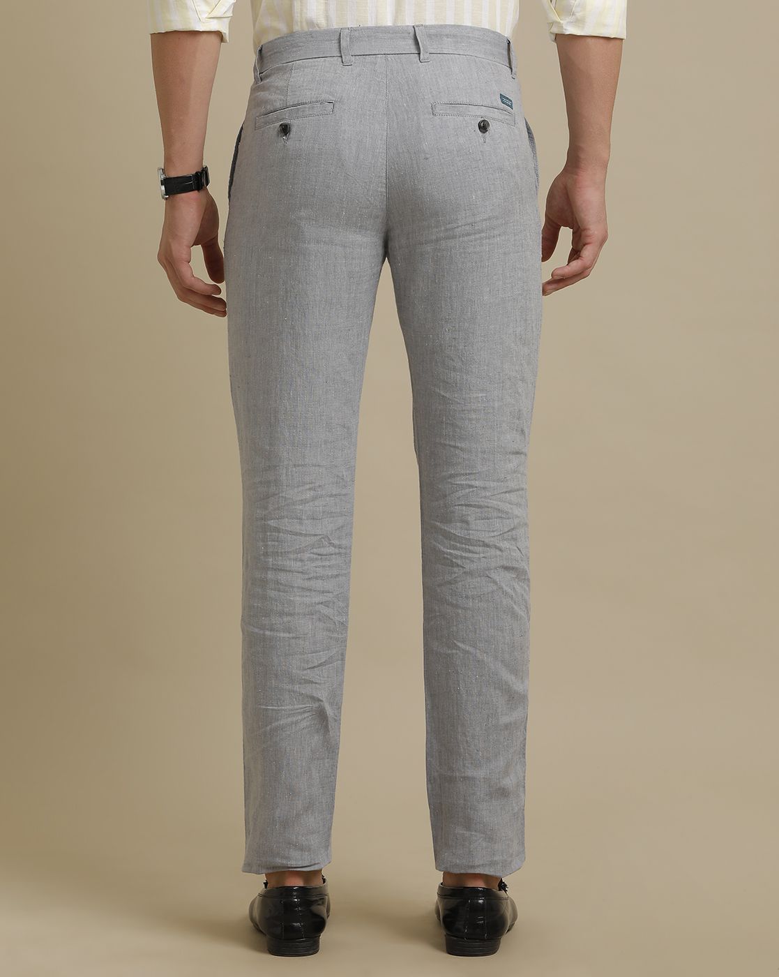 Linen Club Grey Solid  Casual Trouser for men