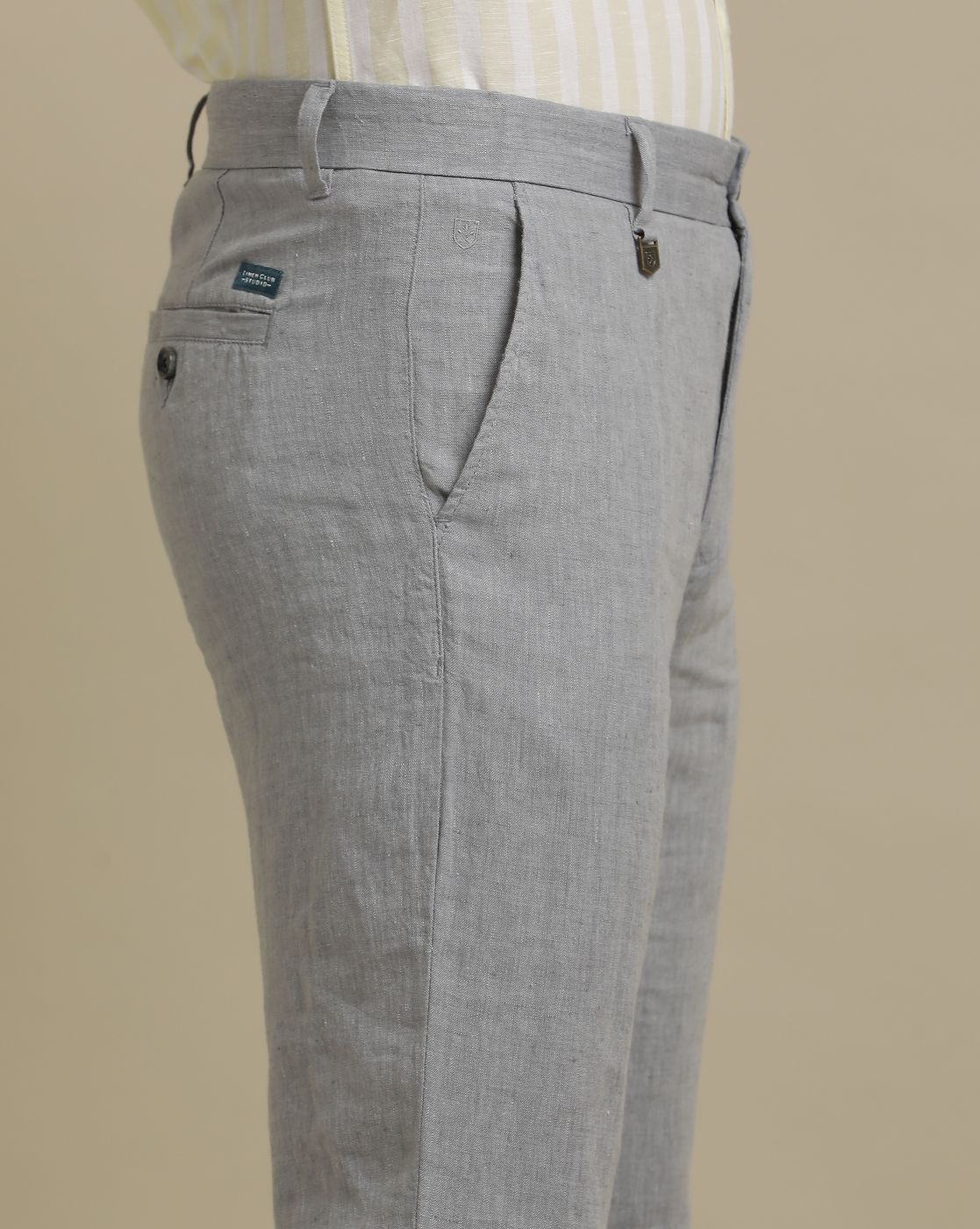 Linen Club Grey Solid  Casual Trouser for men