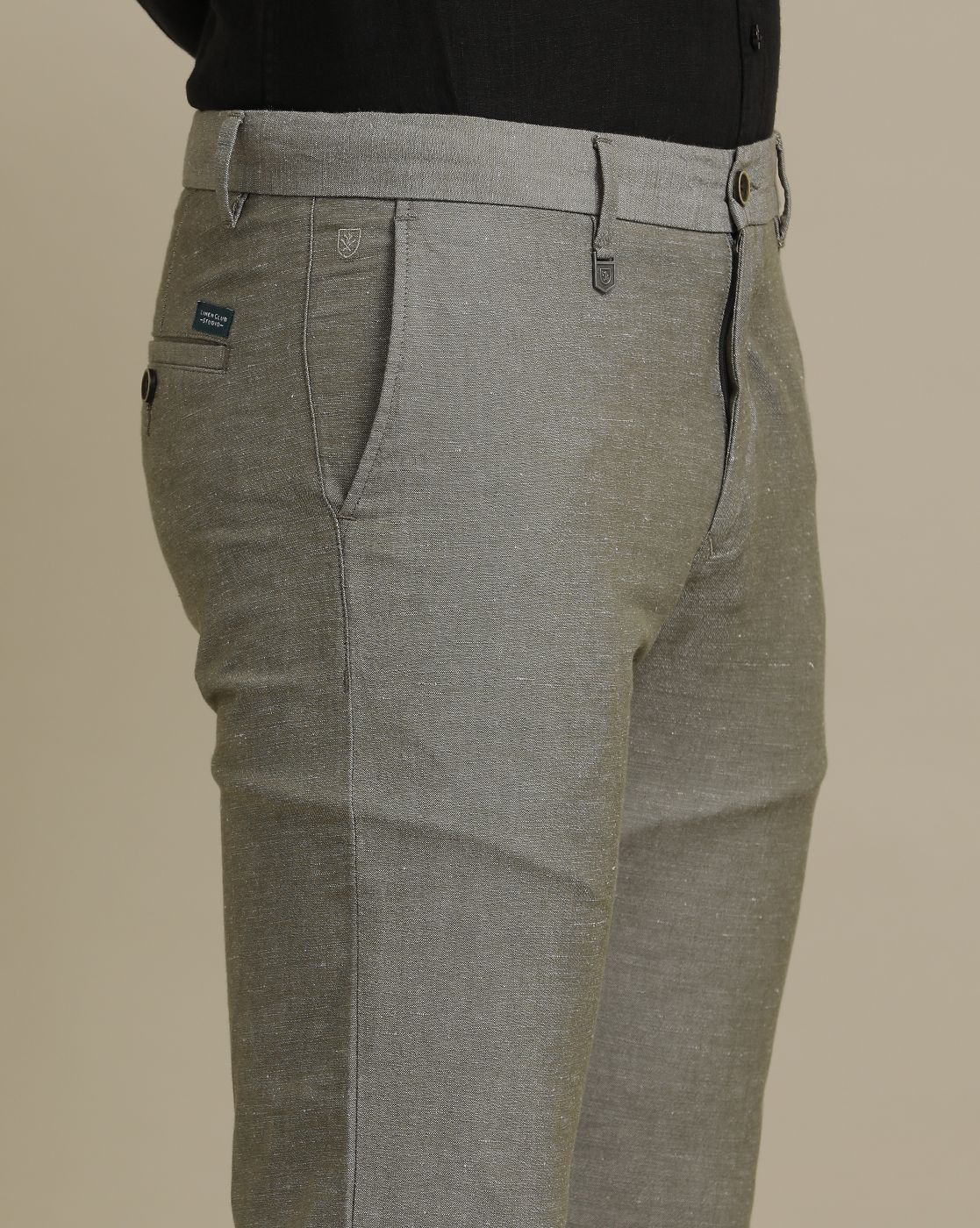 Linen Club Olive Solid  Casual Trouser for men