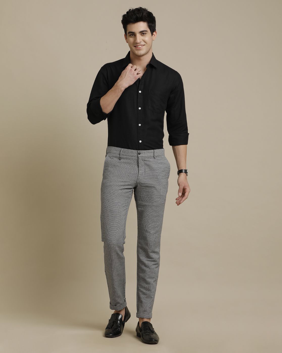 Linen Club Grey Solid  Casual Trouser for men