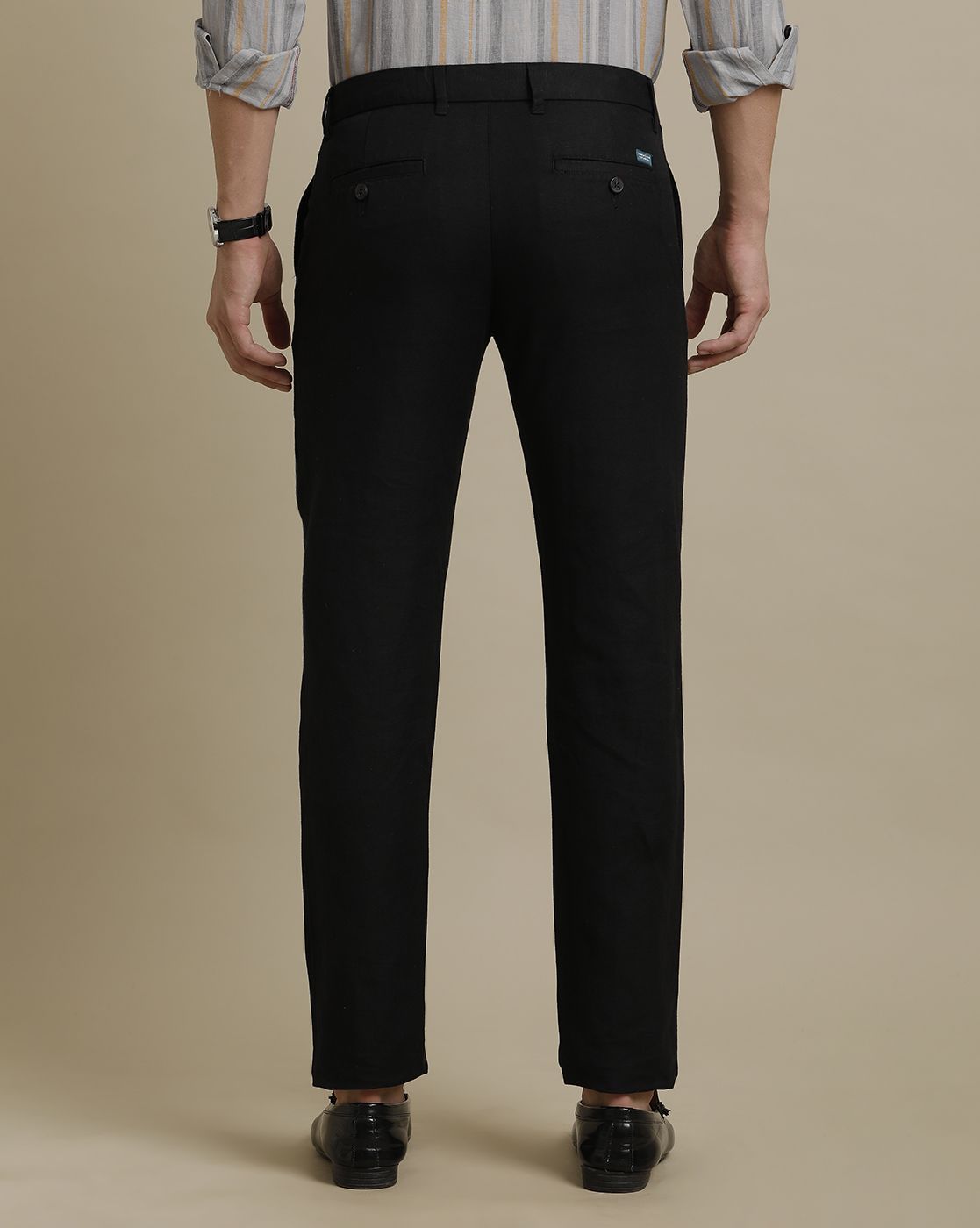 Linen Club Black Solid  Casual Trouser for men