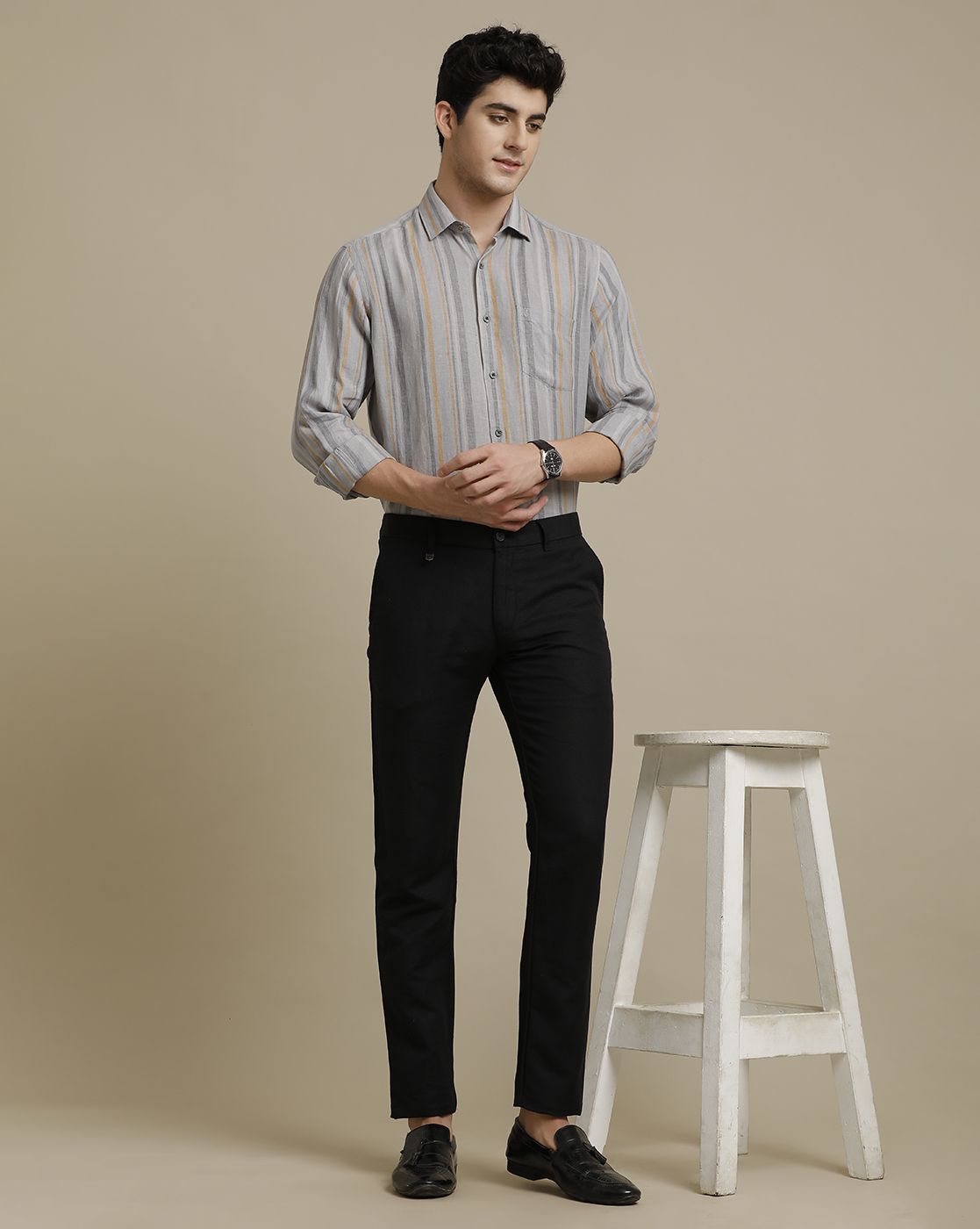 Linen Club Black Solid  Casual Trouser for men