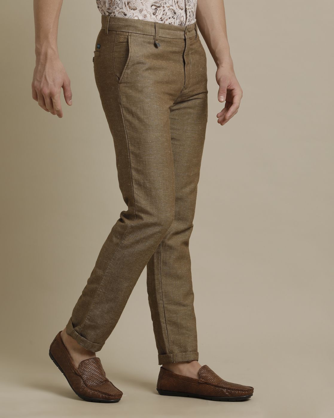 Linen Club Brown Solid  Casual Trouser for men