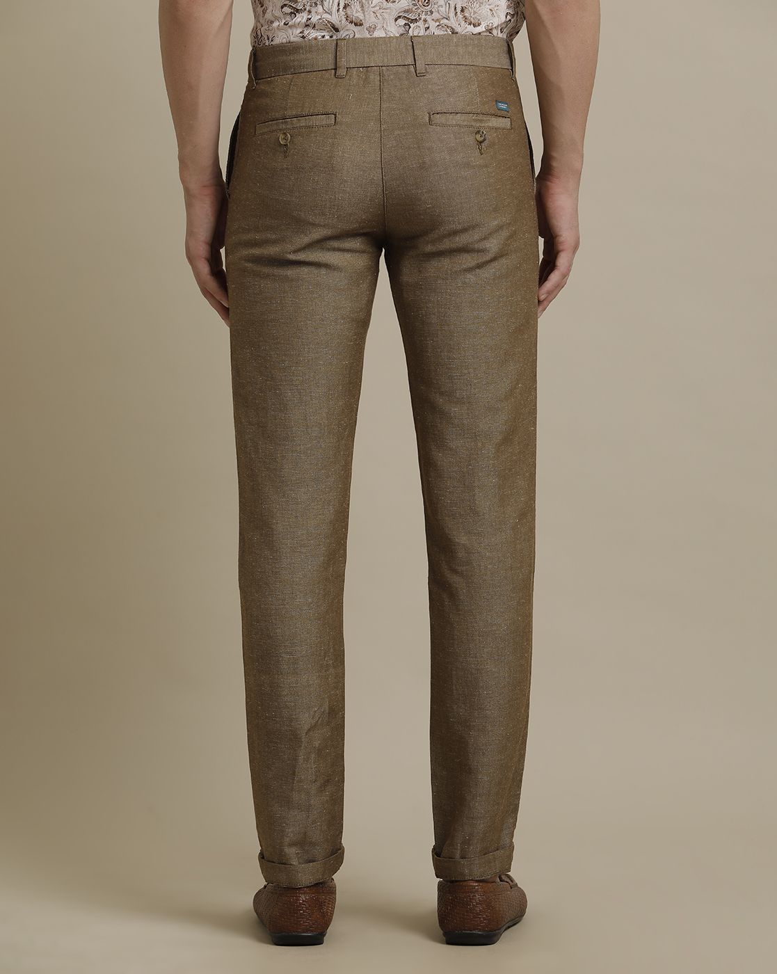 Linen Club Brown Solid  Casual Trouser for men