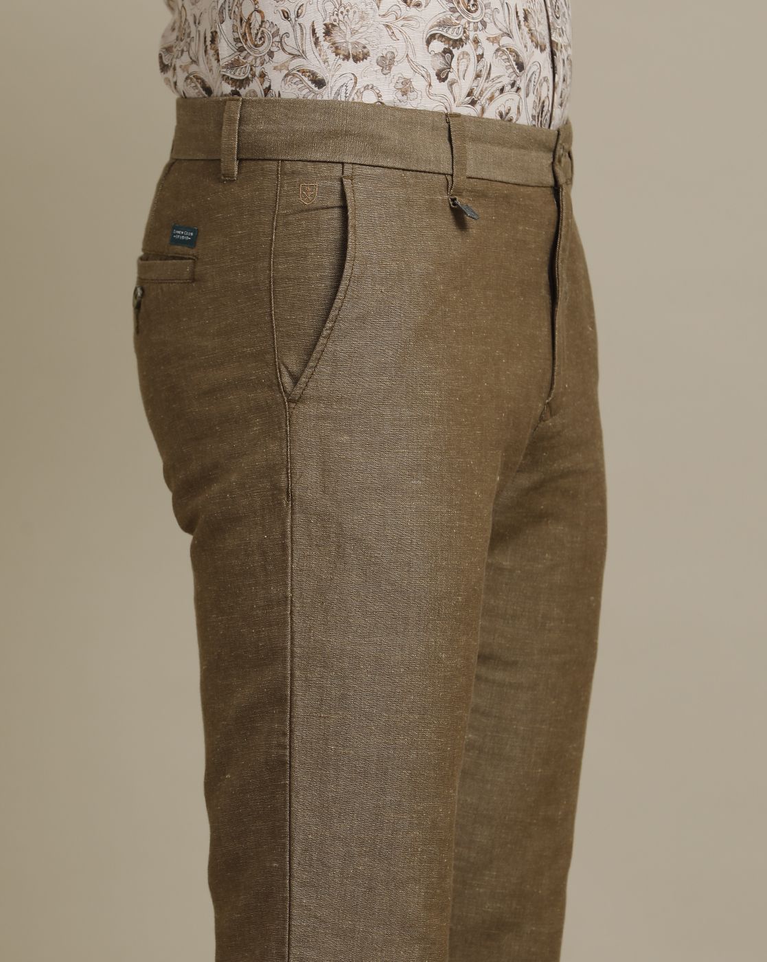 Linen Club Brown Solid  Casual Trouser for men