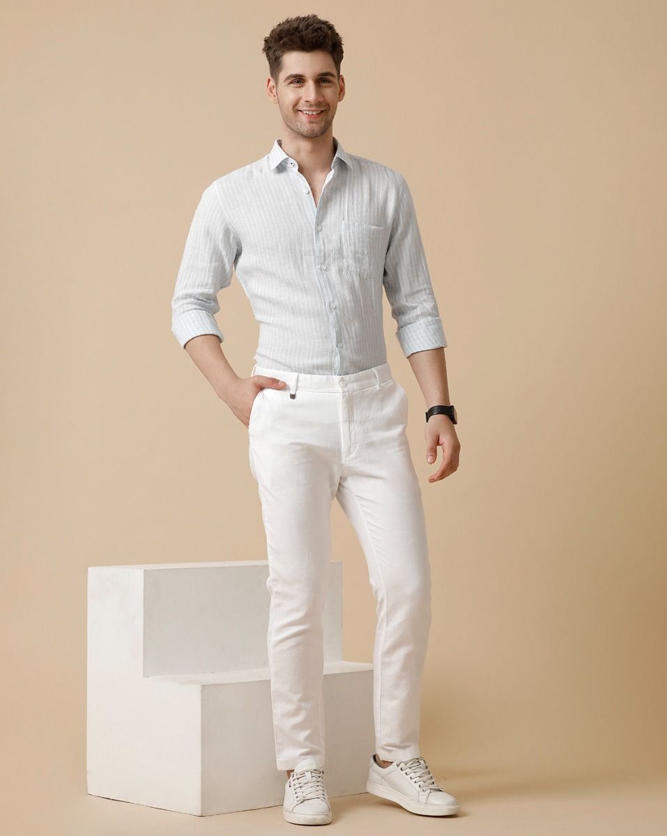 Linen Club White Solid Casual Trouser for men