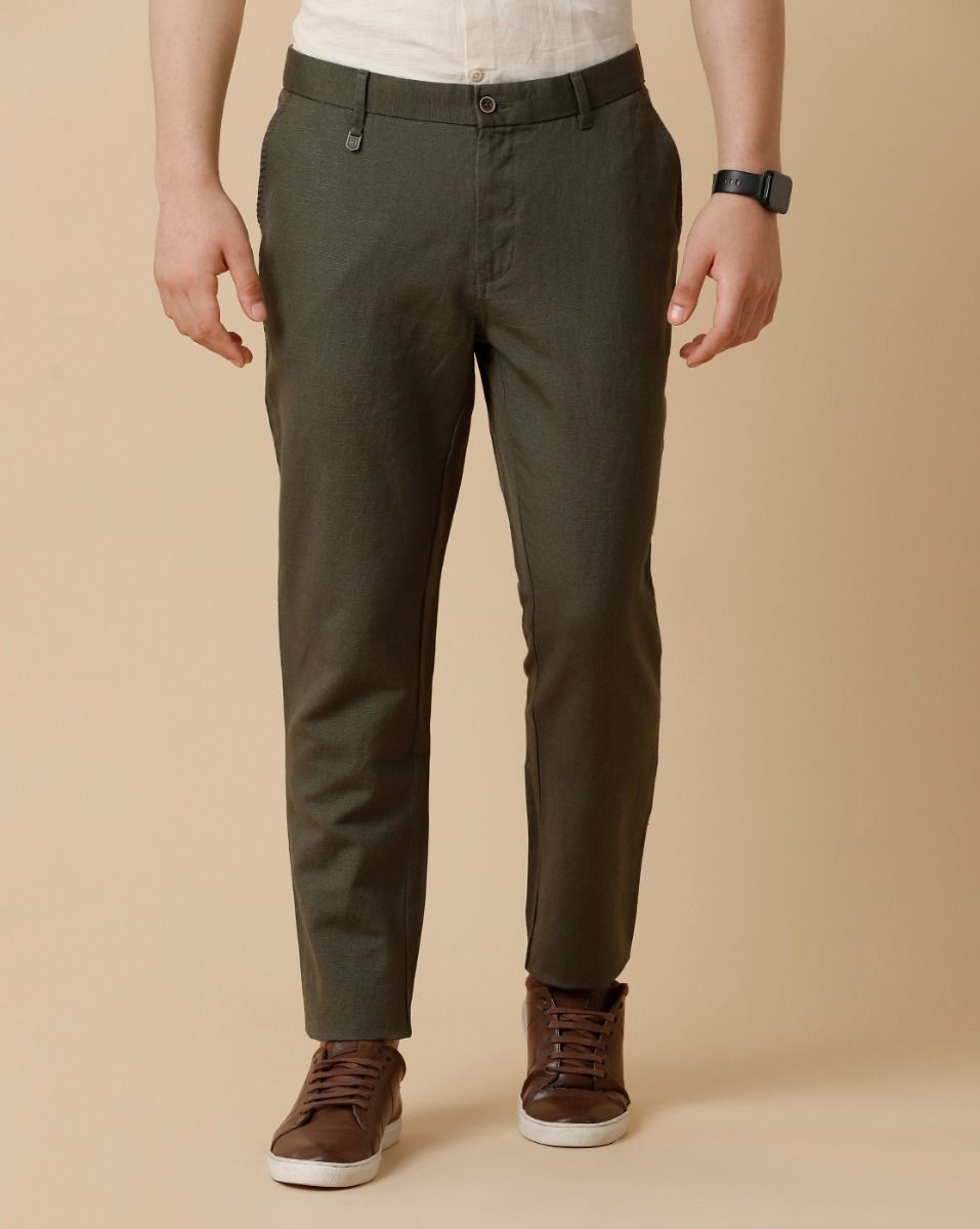 Linen Club Green Solid Casual Trouser for men