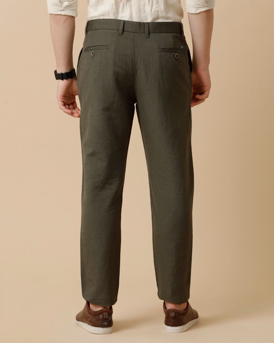 Linen Club Green Solid Casual Trouser for men