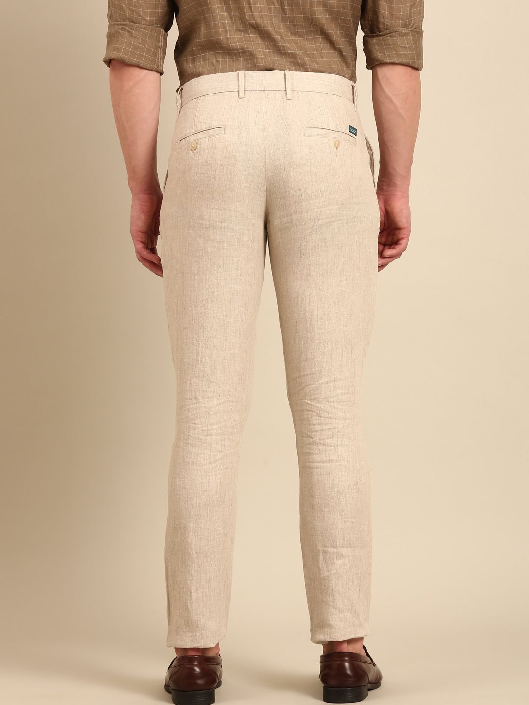 Linen Club Men's Pure Linen Natural Solid Contemporary Fit Casual Trouser