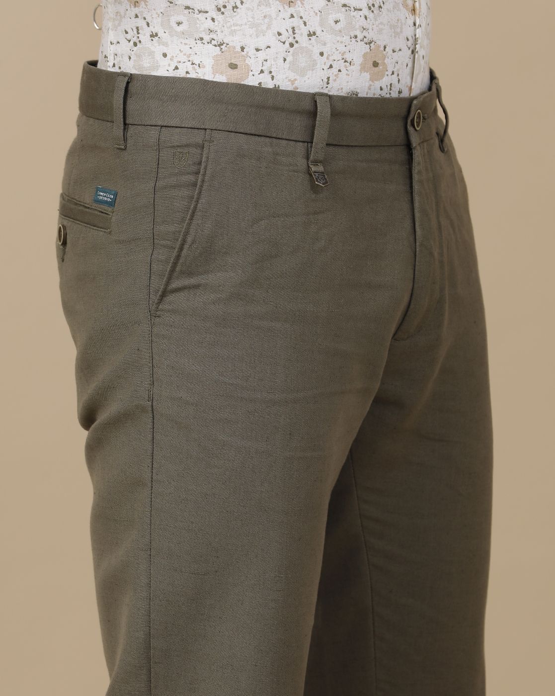Linen Club Men's Linen Brown Solid Contemporary Fit Casual Trouser