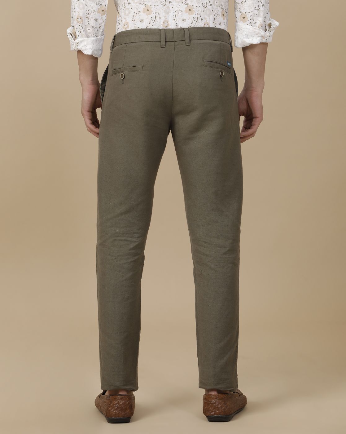 Linen Club Men's Linen Brown Solid Contemporary Fit Casual Trouser