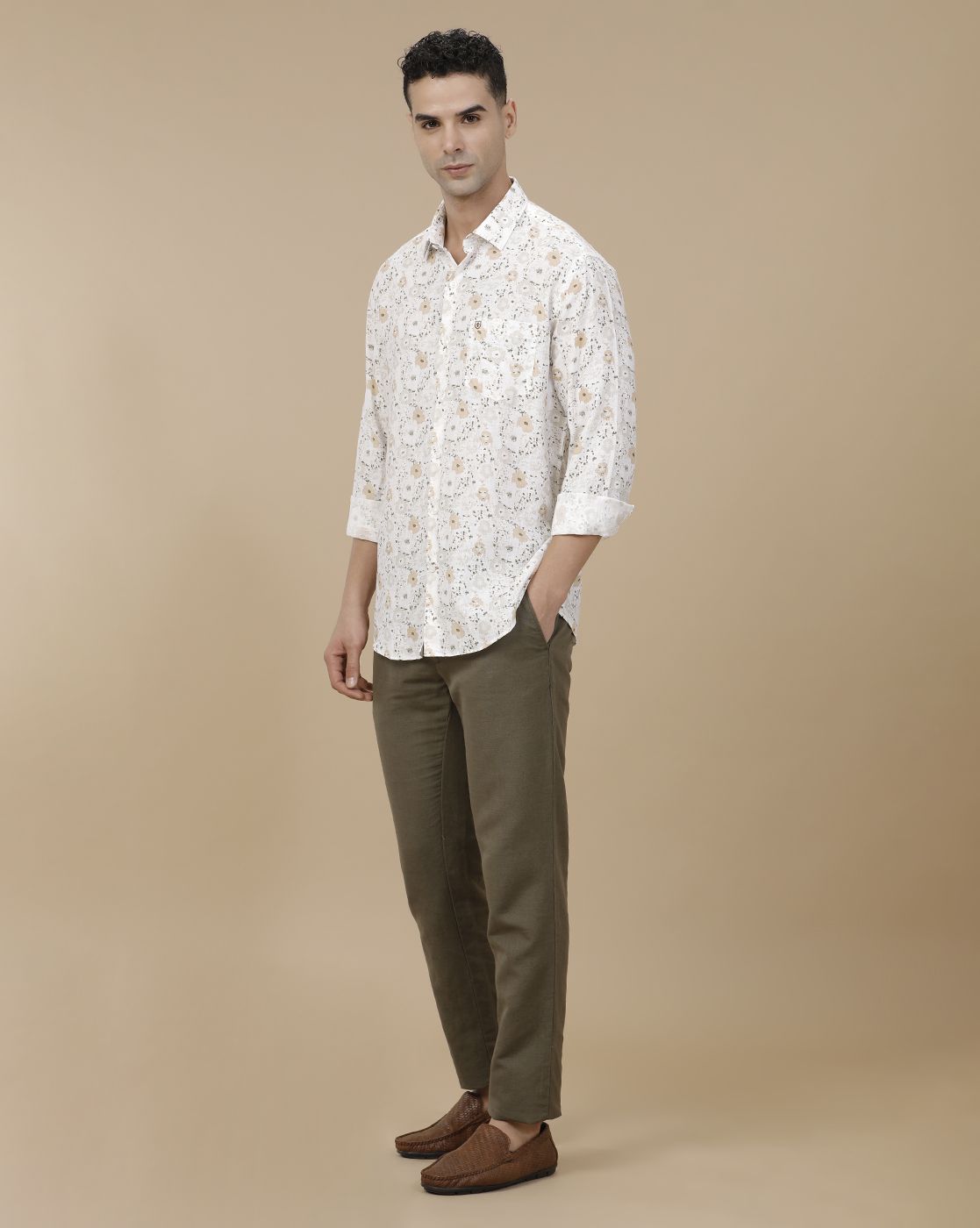Linen Club Men's Linen Brown Solid Contemporary Fit Casual Trouser