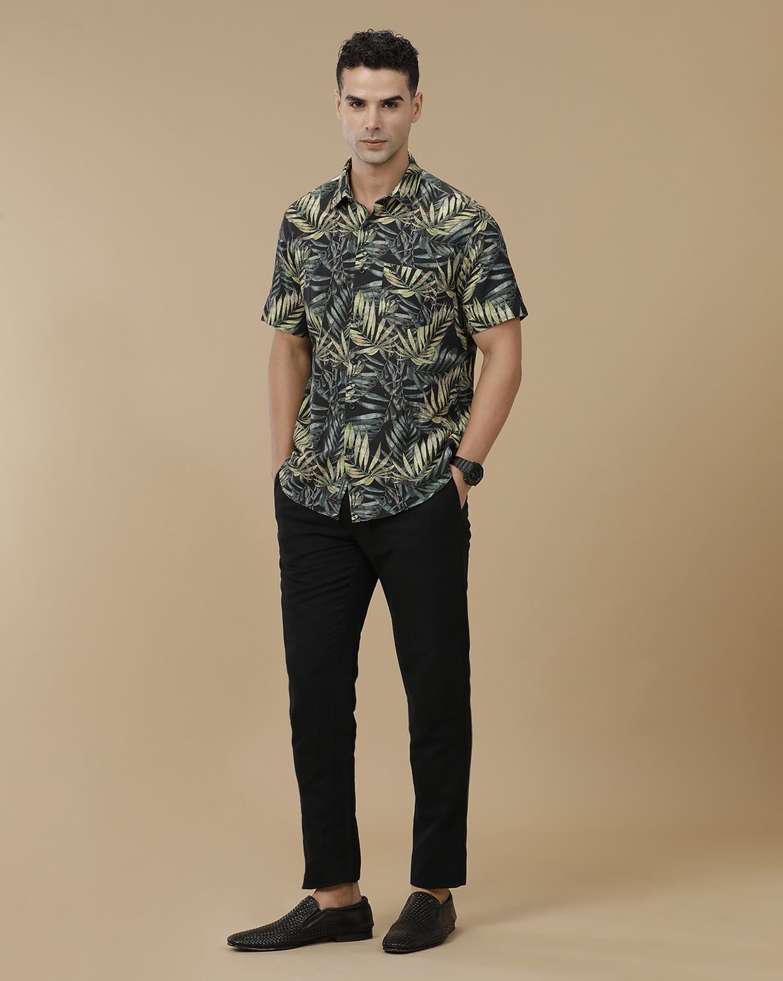 Linen Club Men's Linen Black Solid Contemporary Fit Casual Trouser