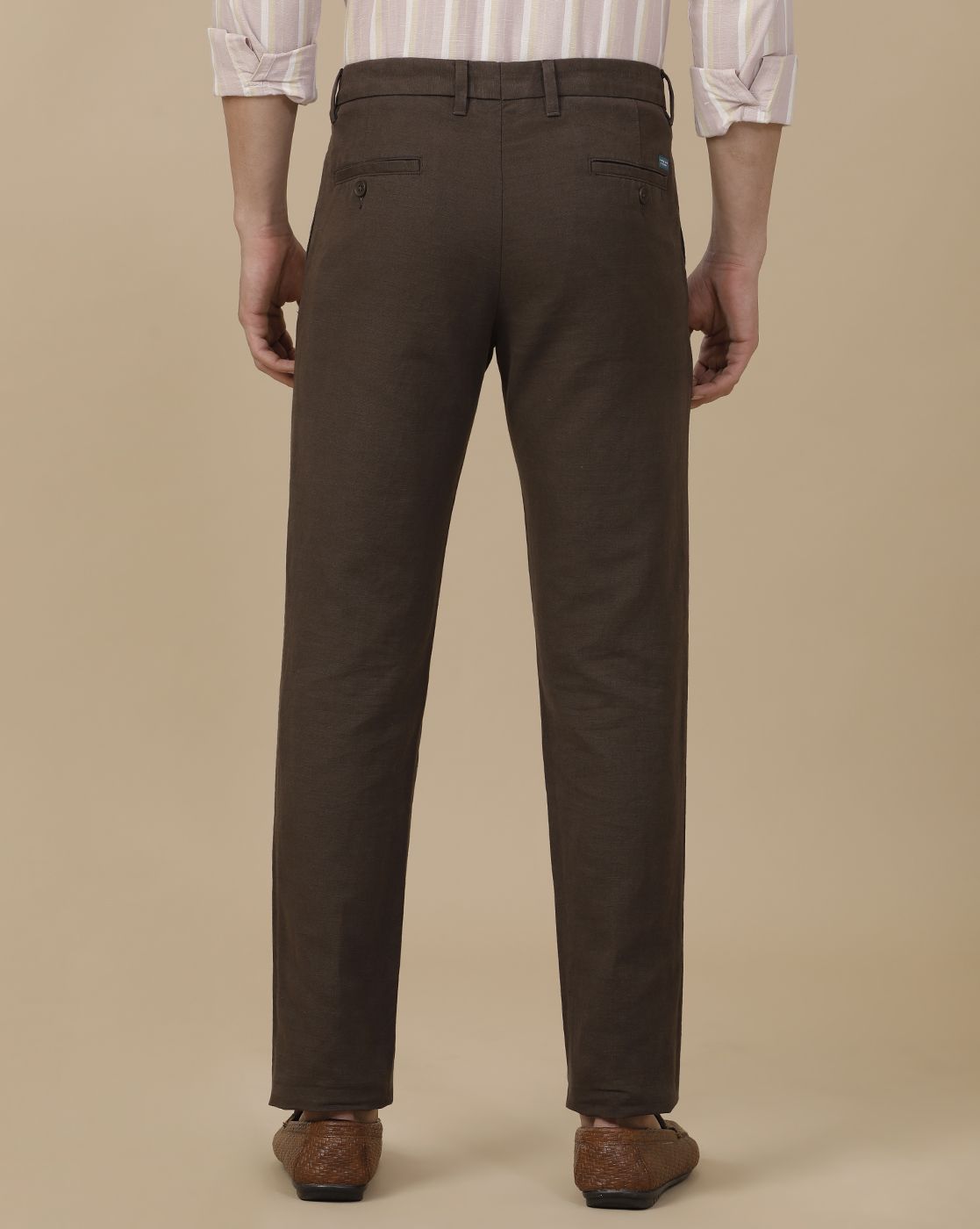 Linen Club Men's Linen Brown Solid Contemporary Fit Casual Trouser