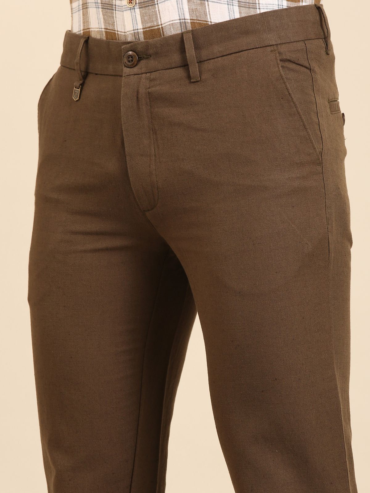 Linen Club Men's Linen Olive Solid Regular Fit Casual Trouser LCTRSDB914577