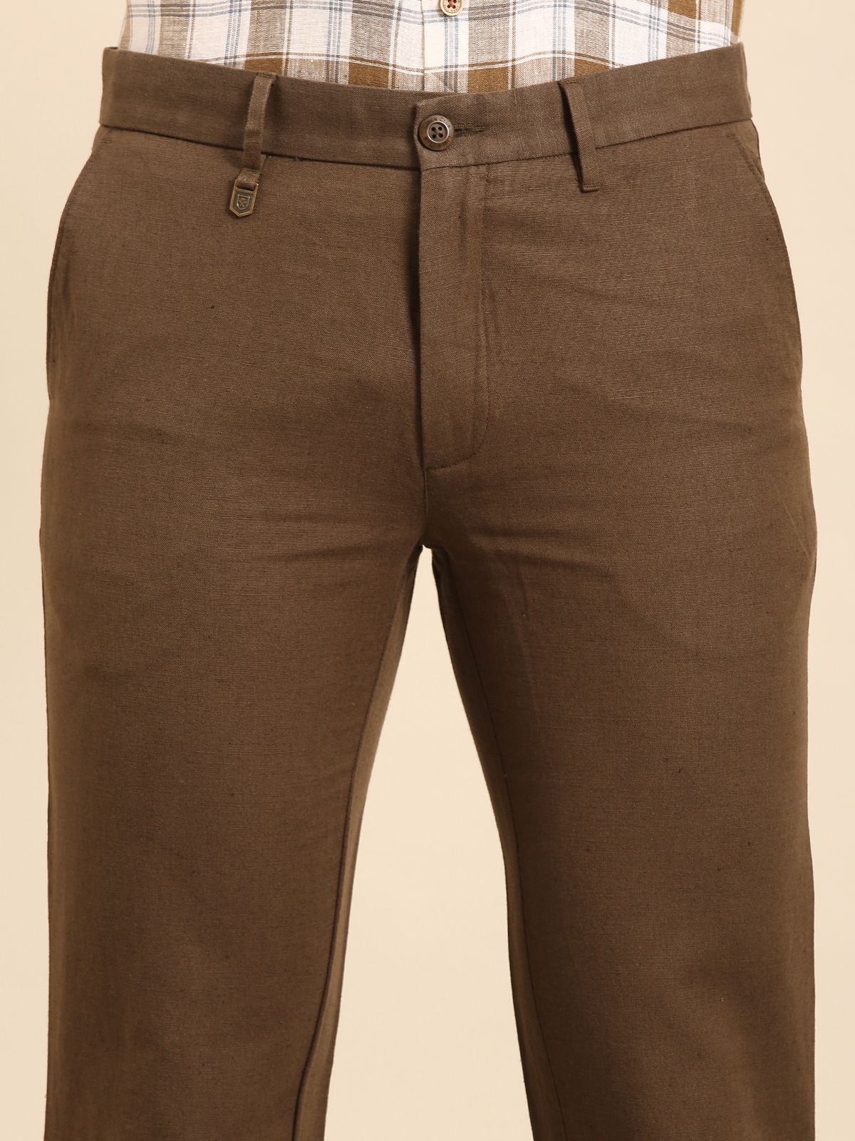 Linen Club Men's Linen Olive Solid Regular Fit Casual Trouser LCTRSDB914577