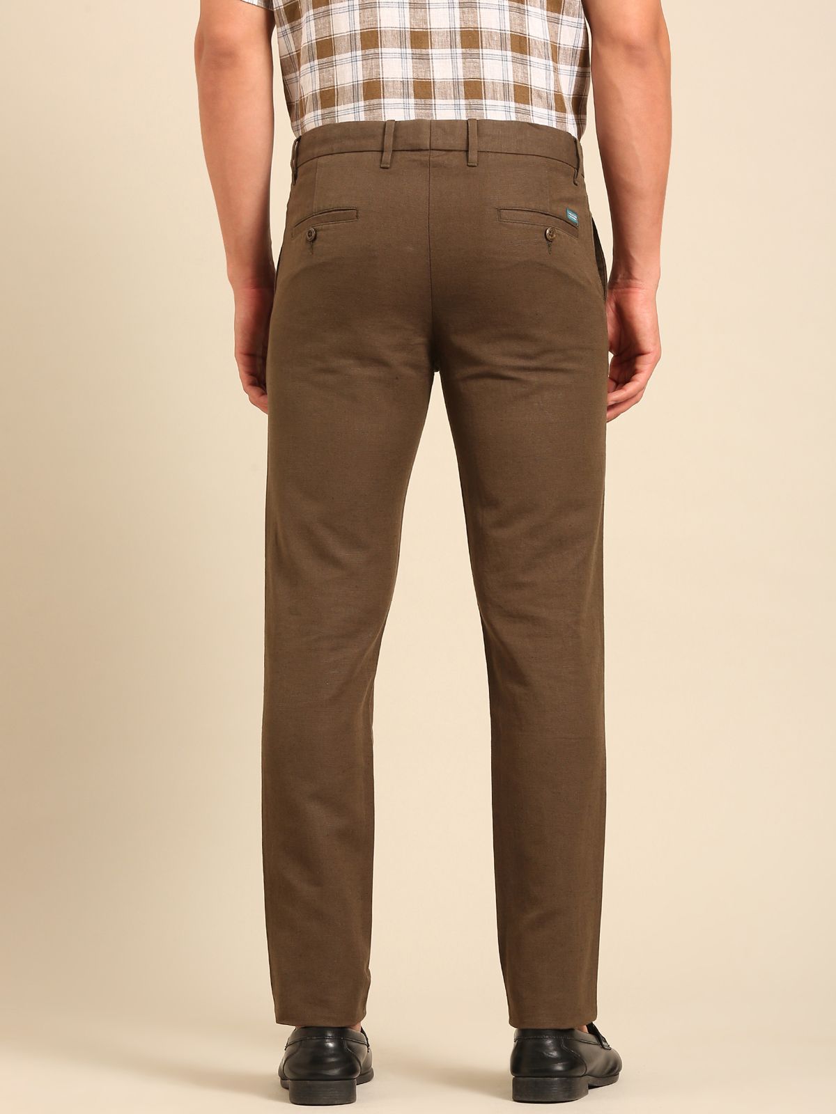 Linen Club Men's Linen Olive Solid Regular Fit Casual Trouser LCTRSDB914577