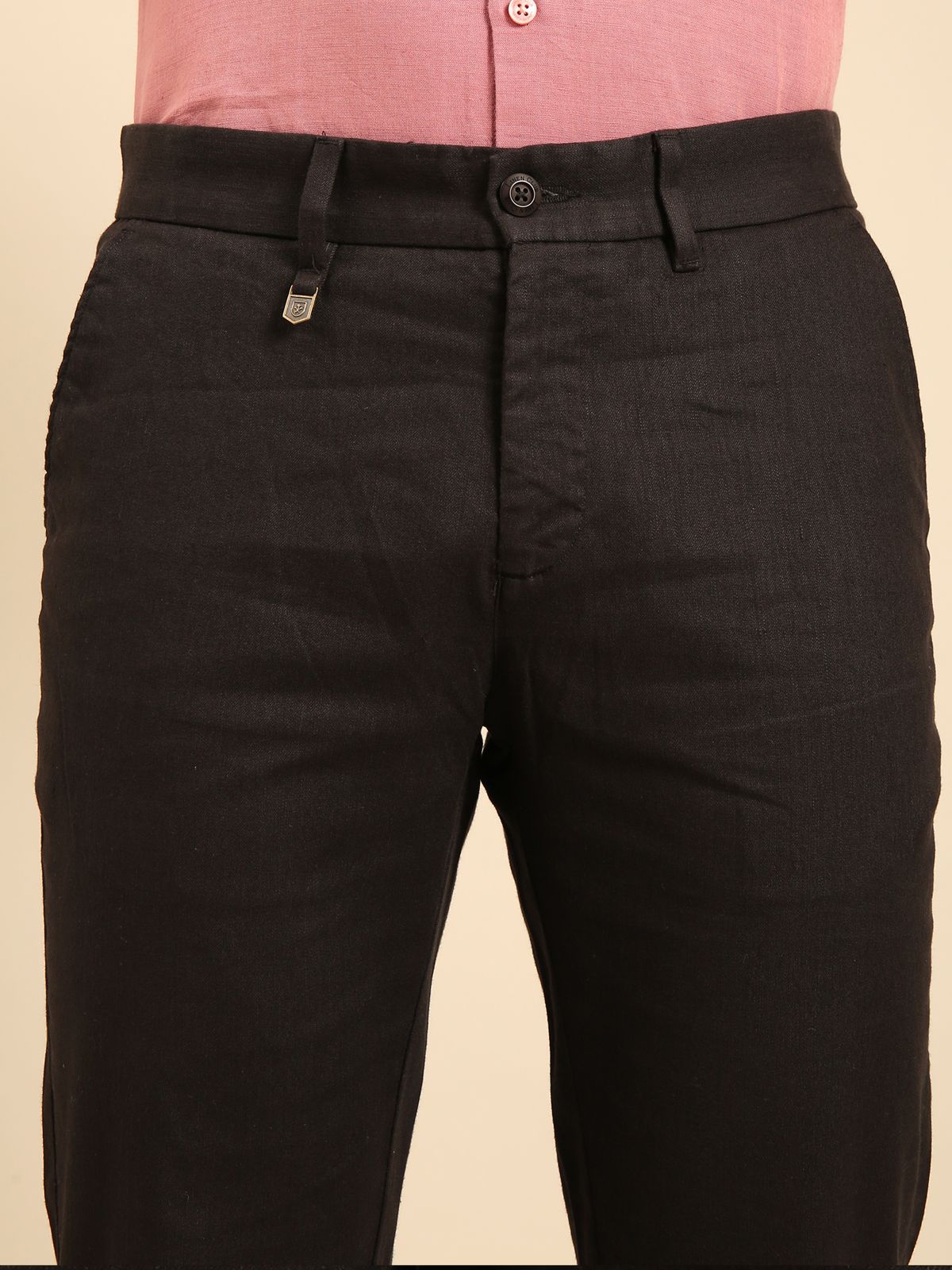 Linen Club Men's Linen Black Solid Regular Fit Casual Trouser LCTRSDB914838