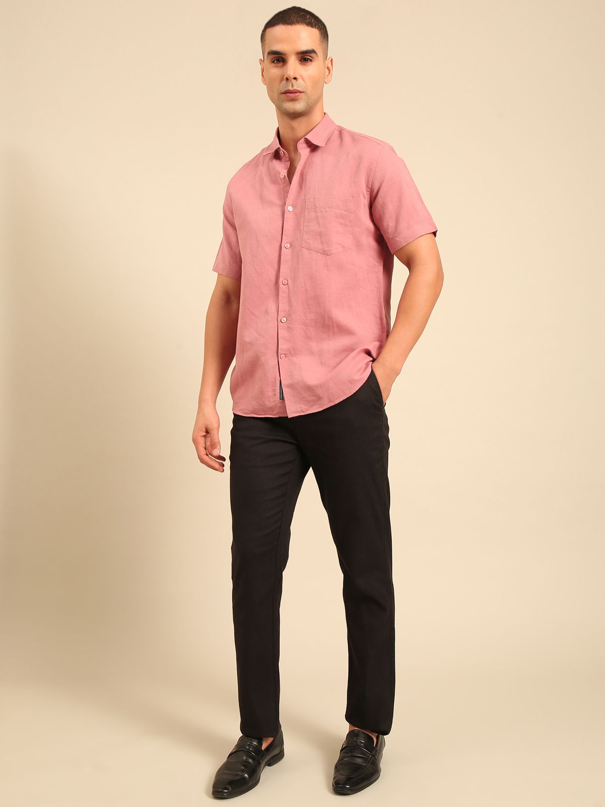 Linen Club Men's Linen Black Solid Regular Fit Casual Trouser LCTRSDB914838