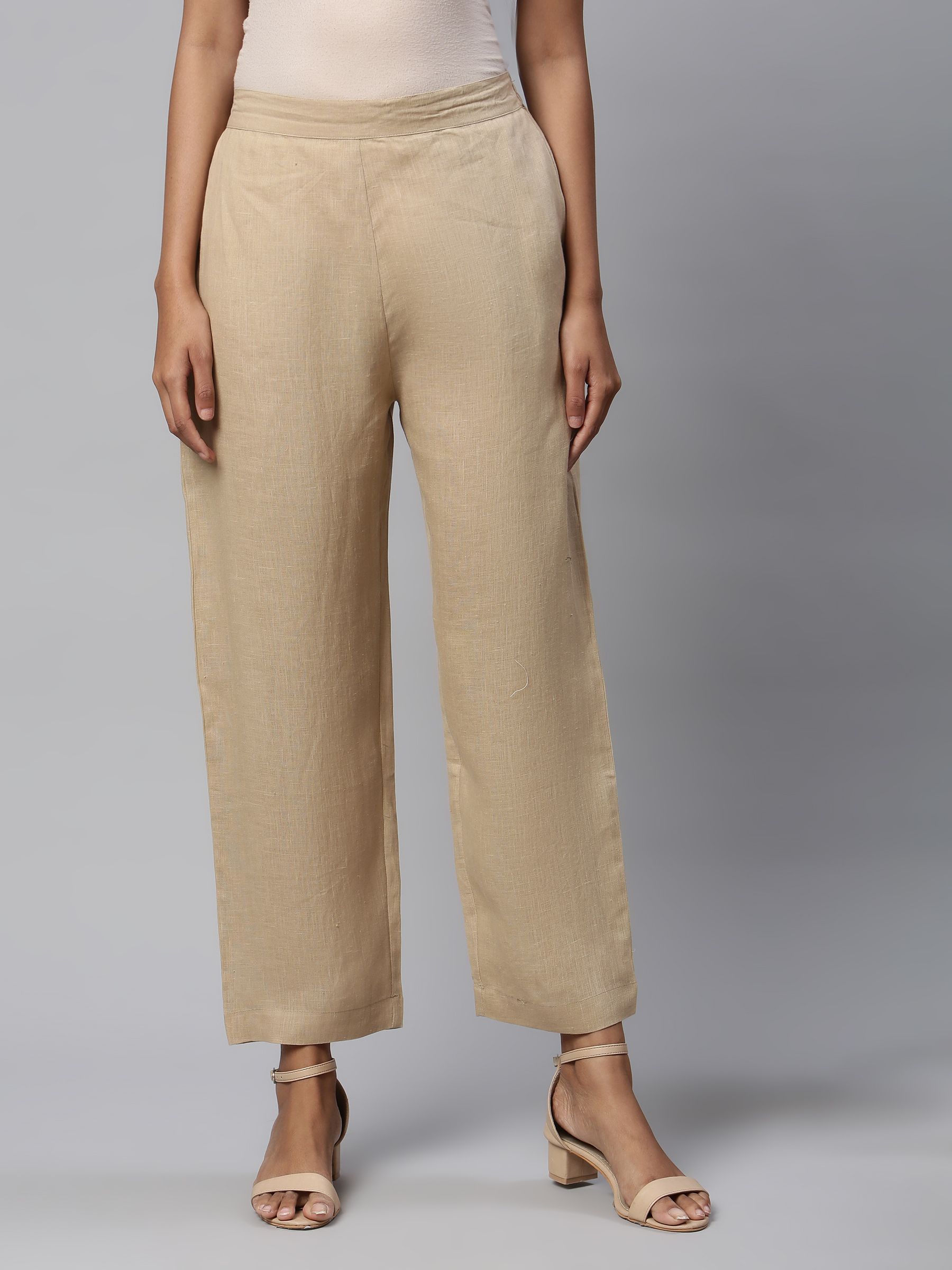 Pure Linen Beige standalone Pant for Woman