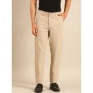 Linen Club Men's Linen Beige Solid Contemporary Fit Casual Trouser