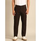 Linen Club Men's Linen Dark Brown Solid Contemporary Fit Casual Trouser