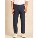 Linen Club Men's Linen Navy Blue Solid Contemporary Fit Casual Trouser