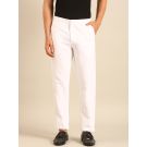 Linen Club Men's Linen White Solid Contemporary Fit Casual Trouser