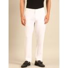 Linen Club Men's Linen White Solid Contemporary Fit Casual Trouser