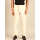 Linen Club Men's Linen Off White Solid Contemporary Fit Casual Trouser